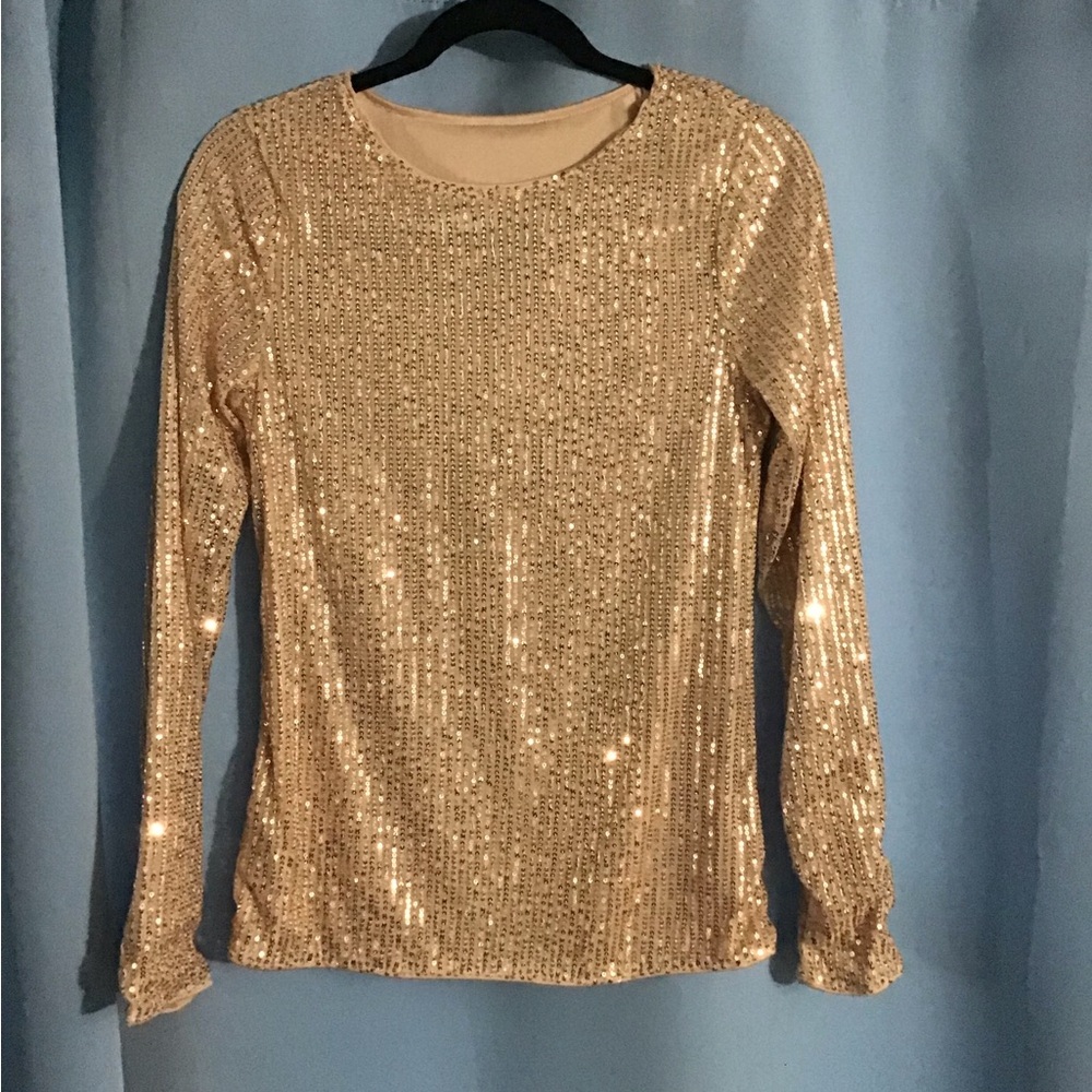 Sequin Long Sleeve Gold Top